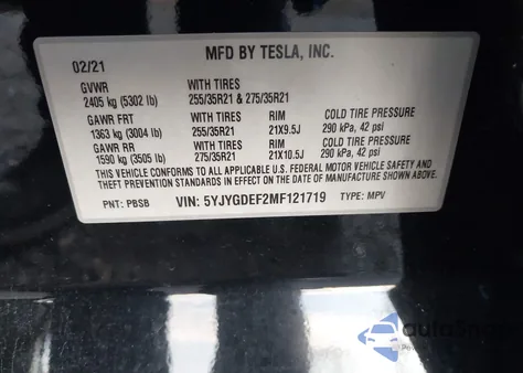 2021 Tesla Model Y Performance Dual Motor All-Wheel Drive z USA, uszkodzony, nr VIN 5YJYGDEF2MF121719